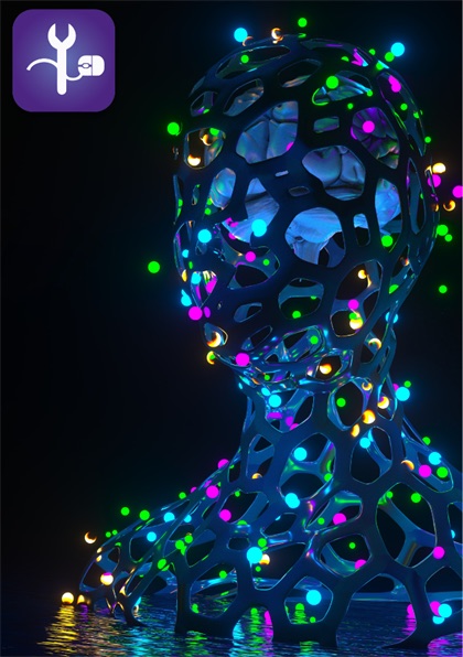 Escultura digital iluminada que representa la inteligencia artificial