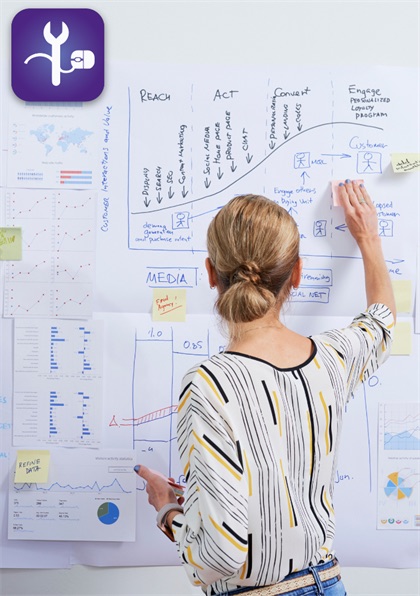 Especialista planeando un embudo de marketing digital en un tablero
